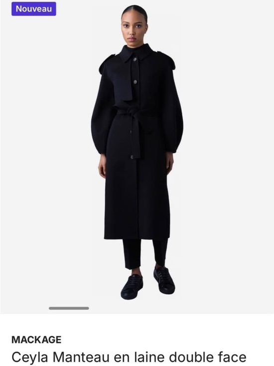 Mackage Black Wool Tie-Waist Long Coat - Picture 2 of 4
